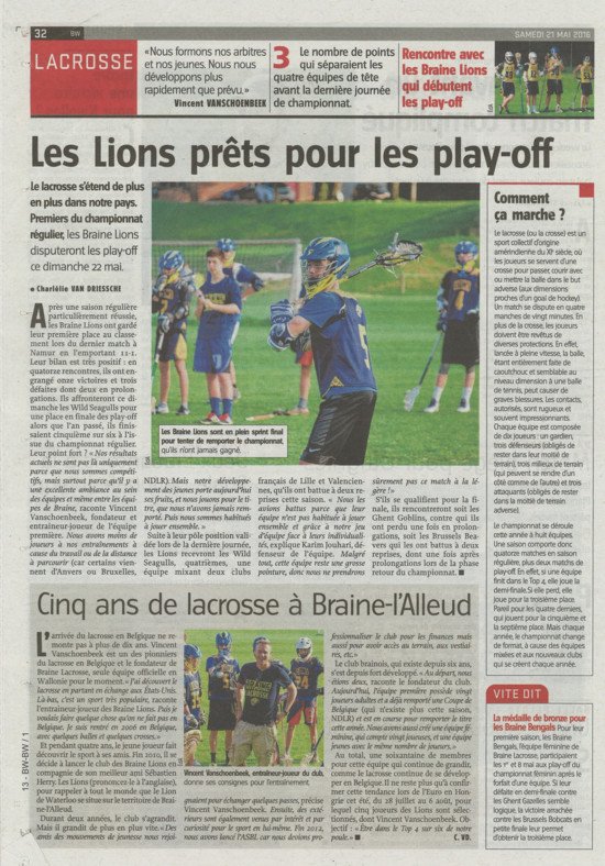 Photo d'article de Braine Lions dans L'Avenir Edition Brabant Wallon | © L'Avenir Edition Brabant Wallon